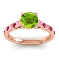 Peridot Ring In 18K Rose Gold With Pink Tourmaline And Ruby Valimat Round Classic Ring