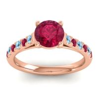 Lab Ruby Ring In 14K Rose Gold With Aquamarine And Ruby Valimat Round Classic Ring
