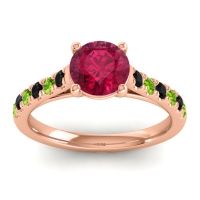 Lab Ruby Ring In 18K Rose Gold With Black Onyx And Peridot Valimat Round Classic Ring