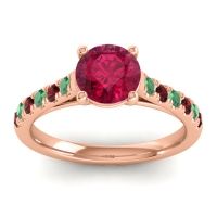 Lab Ruby Ring In 14K Rose Gold With Emerald And Garnet Valimat Round Classic Ring