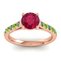 Lab Ruby Ring In 14K Rose Gold With Emerald And Peridot Valimat Round Classic Ring
