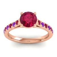 Lab Ruby Ring In 14K Rose Gold With Ruby And Amethyst Valimat Round Classic Ring