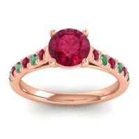 Lab Ruby Ring In 18K Rose Gold With Ruby And Emerald Valimat Round Classic Ring