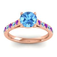 Swiss Blue Topaz Ring In 18K Rose Gold With Amethyst And Aquamarine Valimat Round Classic Ring