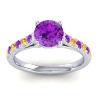Amethyst Ring In Platinum With Citrine Valimat Round Classic Ring