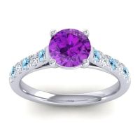 Amethyst Engagement Ring In 14k White Gold With Aquamarine And Diamond - Valimat Round Classic Ring