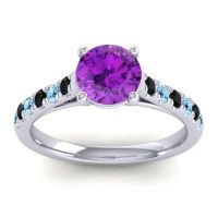 Amethyst Ring In Platinum With Black Onyx And Aquamarine Valimat Round Classic Ring