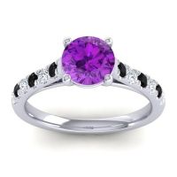 Amethyst Ring In 14k White Gold With Black Onyx And Lab Diamond Valimat Round Classic Ring