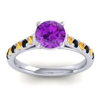 Amethyst Ring In Platinum With Citrine And Black Onyx Valimat Round Classic Ring