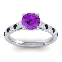 Amethyst Ring In 14k White Gold With Lab Diamond And Black Onyx Valimat Round Classic Ring