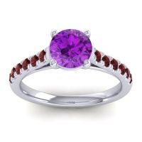 Amethyst Ring In Palladium With Garnet Valimat Round Classic Ring