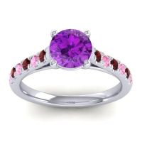 Amethyst Ring In Palladium With Garnet And Pink Tourmaline Valimat Round Classic Ring