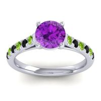 Amethyst Ring In Platinum With Peridot And Black Onyx Valimat Round Classic Ring