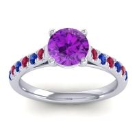 Amethyst Ring In Platinum With Ruby And Blue Sapphire Valimat Round Classic Ring
