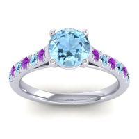 Aquamarine Ring In 18k White Gold With Amethyst Valimat Round Classic Ring