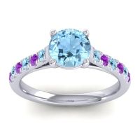 Aquamarine Ring In Platinum With Amethyst Valimat Round Classic Ring