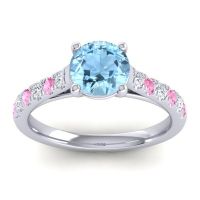 Aquamarine Ring In Palladium With Lab Diamond And Pink Tourmaline Valimat Round Classic Ring