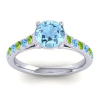 Aquamarine Ring In Platinum With Peridot And Swiss Blue Topaz Valimat Round Classic Ring