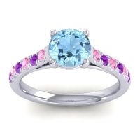 Aquamarine Ring In Palladium With Pink Tourmaline And Amethyst Valimat Round Classic Ring