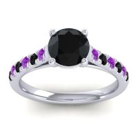 Black Onyx Ring In Platinum With Amethyst Valimat Round Classic Ring