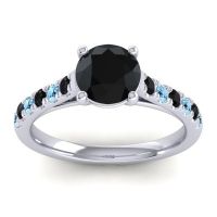 Black Onyx Ring In Platinum With Aquamarine Valimat Round Classic Ring
