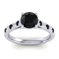 Black Onyx Ring In Palladium With Lab Diamond Valimat Round Classic Ring