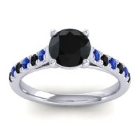 Black Onyx Ring In 18k White Gold With Blue Sapphire Valimat Round Classic Ring