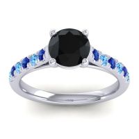 Black Onyx Ring In Palladium With Blue Sapphire And Swiss Blue Topaz Valimat Round Classic Ring