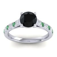 Black Onyx Ring In 14k White Gold With Diamond And Emerald Valimat Round Classic Ring