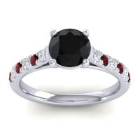 Black Onyx Ring In 18k White Gold With Diamond And Garnet Valimat Round Classic Ring