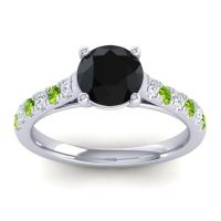 Black Onyx Ring In 18k White Gold With Diamond And Peridot Valimat Round Classic Ring