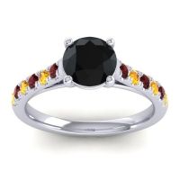 Black Onyx Ring In Palladium With Garnet And Citrine Valimat Round Classic Ring