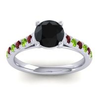 Black Onyx Ring In Palladium With Garnet And Peridot Valimat Round Classic Ring
