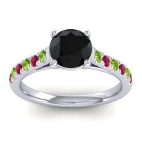 Black Onyx Ring In 18k White Gold With Peridot And Ruby Valimat Round Classic Ring