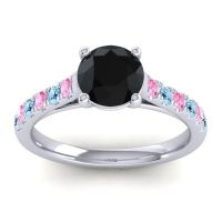 Black Onyx Ring In Platinum With Pink Tourmaline And Aquamarine Valimat Round Classic Ring