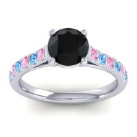 Black Onyx Ring In Palladium With Pink Tourmaline And Swiss Blue Topaz Valimat Round Classic Ring