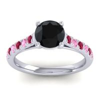 Black Onyx Ring In Platinum With Ruby And Pink Tourmaline Valimat Round Classic Ring