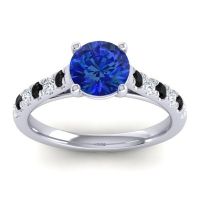 Lab Blue Sapphire Ring In 14k White Gold With Black Onyx And Lab Diamond Valimat Round Classic Ring