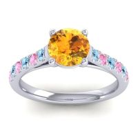 Citrine Ring In Palladium With Aquamarine And Pink Tourmaline Valimat Round Classic Ring