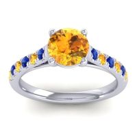 Citrine Ring In Platinum With Blue Sapphire Valimat Round Classic Ring