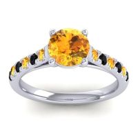 Citrine Ring In Palladium With Black Onyx Valimat Round Classic Ring