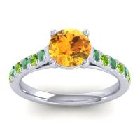 Citrine Ring In Palladium With Emerald And Peridot Valimat Round Classic Ring