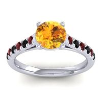 Citrine Ring In Palladium With Garnet And Black Onyx Valimat Round Classic Ring