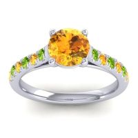 Citrine Ring In Palladium With Peridot Valimat Round Classic Ring