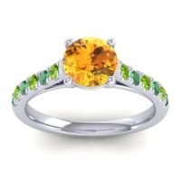 Citrine Ring In Palladium With Peridot And Emerald Valimat Round Classic Ring
