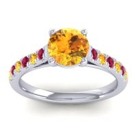 Citrine Ring In Palladium With Ruby Valimat Round Classic Ring