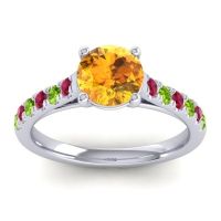 Citrine Ring In 18k White Gold With Ruby And Peridot Valimat Round Classic Ring