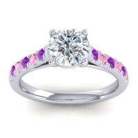 Lab Diamond Ring In Palladium With Amethyst And Pink Tourmaline Valimat Round Classic Ring