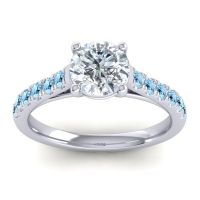 Lab Diamond Ring In 14k White Gold With Aquamarine Valimat Round Classic Ring