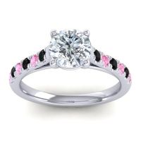 Lab Diamond Ring In Palladium With Black Onyx And Pink Tourmaline Valimat Round Classic Ring
